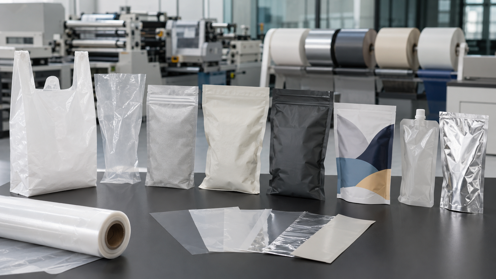 Selection of PE bags, poly mailers and laminated flexible packaging formats